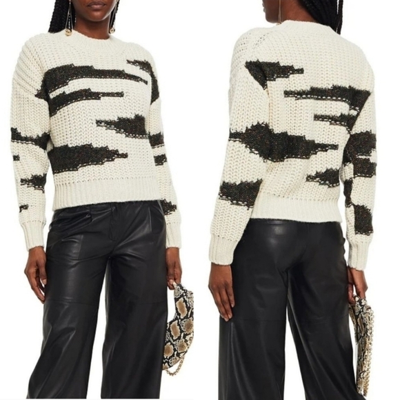 BA&SH Cacilie Metallic Intarsia-Knit Alpaca/Wool Ivory Sweater New Size 0/XS - Picture 9 of 16